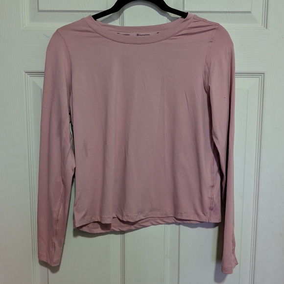 Champion Mauve Pink Long Sleeve Shirt XS Stretchy Cutout Embroidered Logo Sporty - Picture 1 of 7